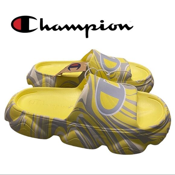 NEW Champion Yellow Meloso Squish SL Swirl Popcorn Slide Sandals 7 9